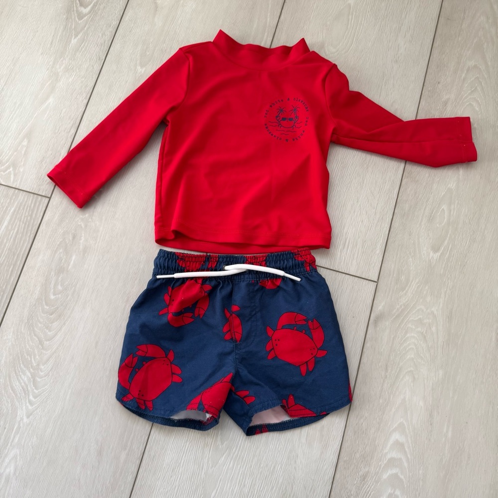 Carter's Red and Blue Rashguard Swim Set